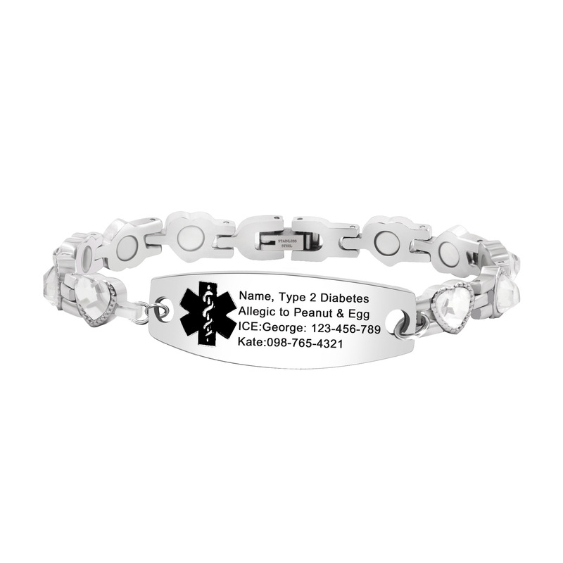 Heart-Shaped Magnetic Stainless Steel Medical Id Bracelet, Customizable Medical Alert Bracelet with Emergency Contact Information