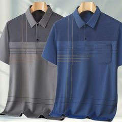 中高年男性半袖Tシャツお父さん夏服夏ポロ中年ルーズラペルトップ