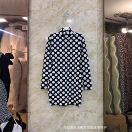 25秋冬新款黑白波点后金色拉链修身显瘦性感高领短款连衣裙礼裙