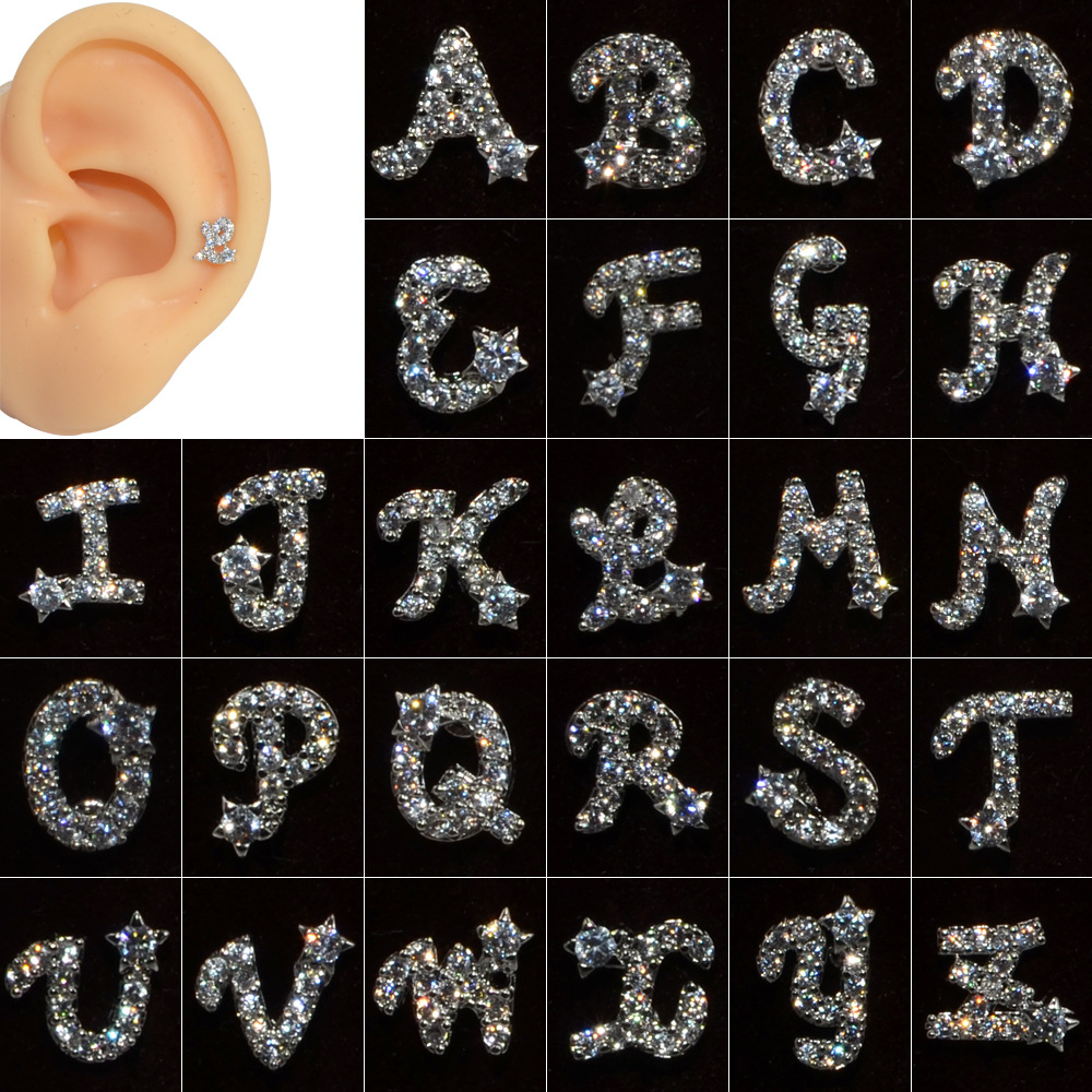 Simple Style Letter Stainless Steel Copper Inlay Zircon Ear Studs 1 Piece