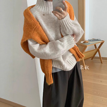韩系南瓜橘色半高圆领套头毛衣女2025秋冬新款加厚针织衫内搭上衣