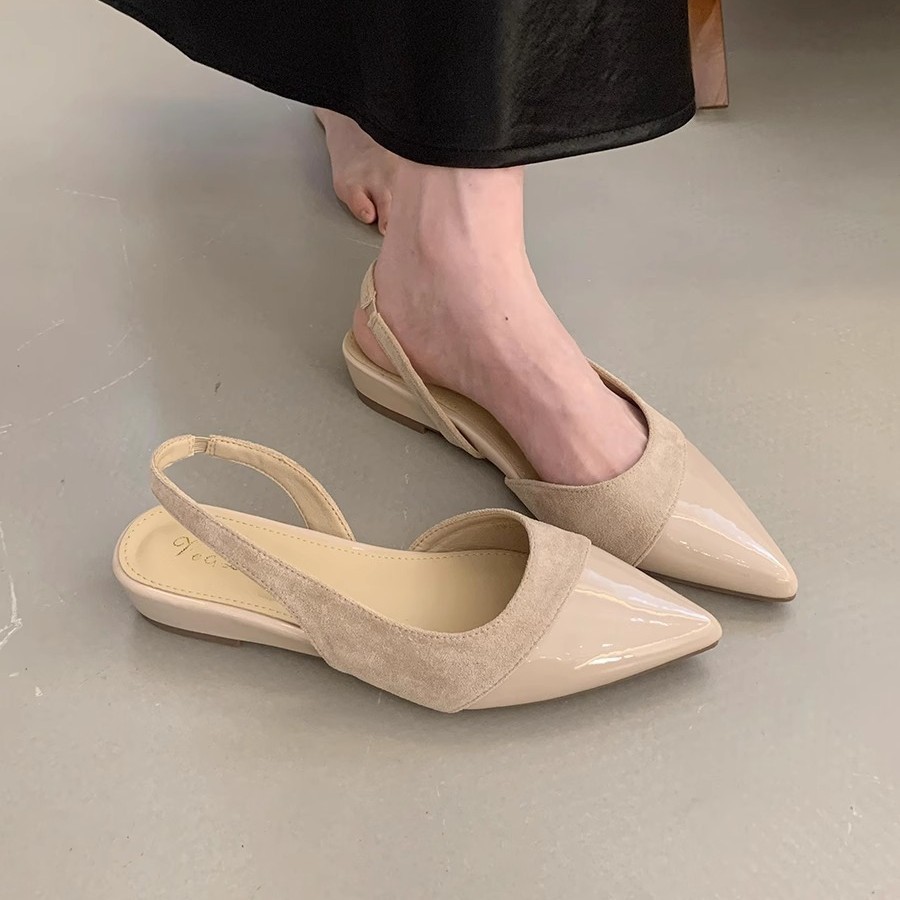 Francés de tacón bajo rosa suave Baotou sandalias zapatos de hadas 2025 nuevo estilo primavera y verano punta puntiaguda noche temperamento zapatos individuales