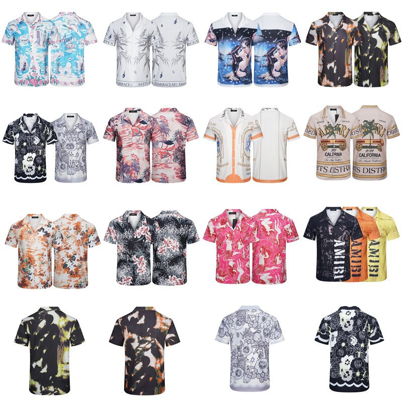 Men's short sleeve AMIRI popular fancy printed LOGO high street hip hop Beach short sleeve shirt T-shirt series