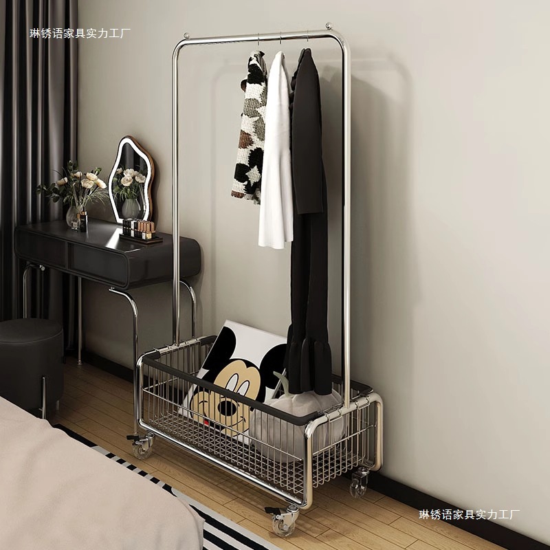 Clothes Rack Floor-Standing Bedroom Clothes Rack Mobile Light Luxury Clothes Drying Rack Household Coat Rack Overnight Storage Clothes Storage Rack