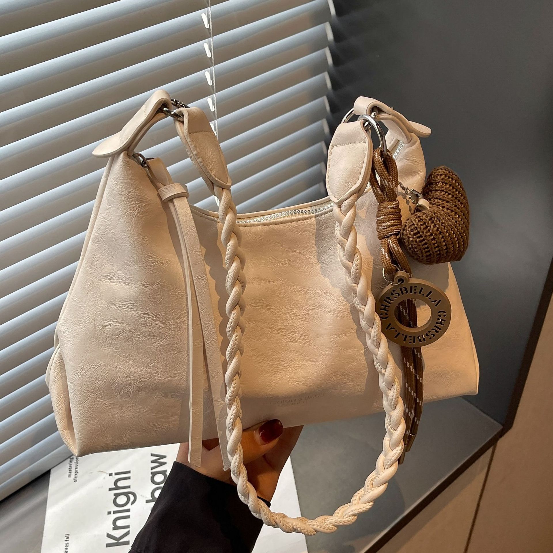Braided Handle Charm Convertible Everyday Crossbody Bag 2