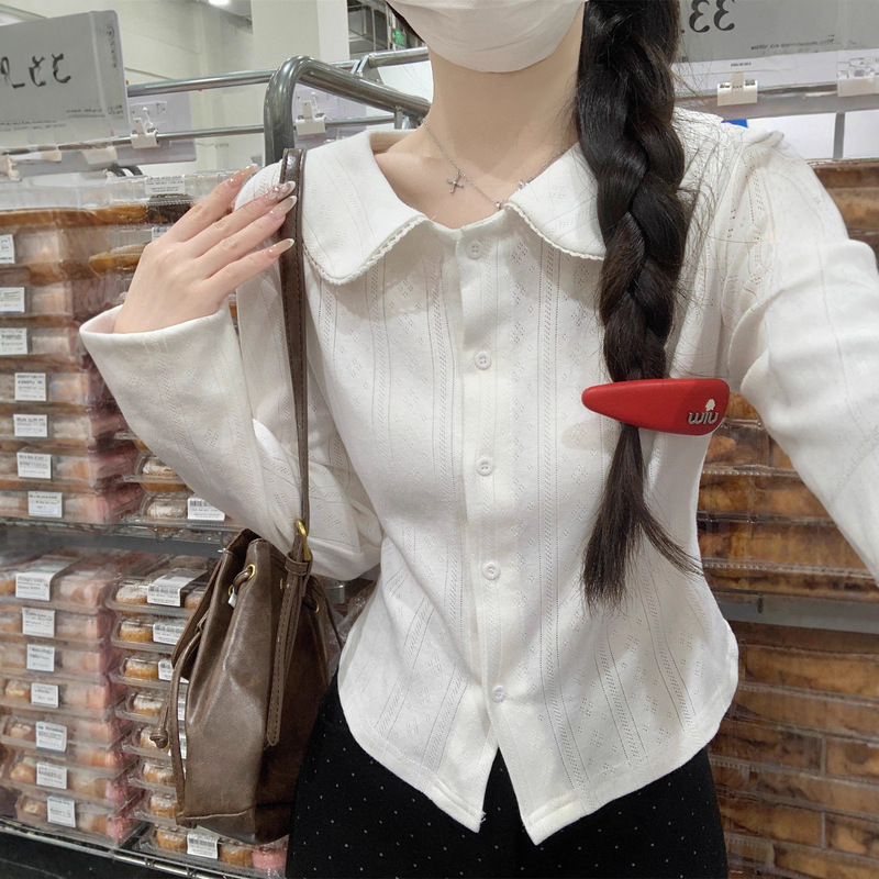 Gentle Doll Collar Sweet Cardigan Long-Sleeved T-Shirt for Women Autum 2025 New Bottoming Casual Slimming Look Age-Reducing Top Gentle Doll Collar Sweet Cardigan Long-Sleeved T-Shirt for Women Autum 2025 New Bottoming Casual Slimming Look Age-Reducing Top