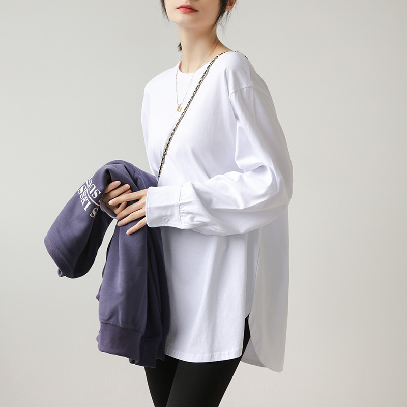 가을과 겨울 기모 최고 여성용 코튼 긴팔 티셔츠 중장 스웨터베이스 셔츠 내바닥 셔츠