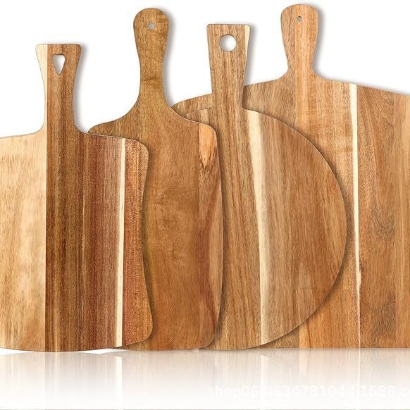 Cross-Border Acacia Wood Cutting Board Household Cutting Board with Handle Round Cutting Board Cheese Bread Tray Pizza Steak Board