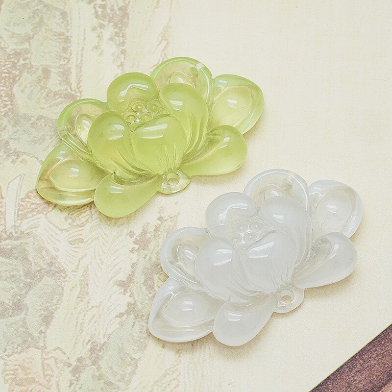 Resin Imitation Jade Three-Hanging Large Lotus Small Fresh Summer Cool Lotus Accessories DIY Chinese Style Necklace Yingluo Accessories