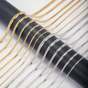 (Cross-border trading), (Wholesale), glossy universal necklace stainless steel for men and women, high-quality style, 18 carat, light luxury style