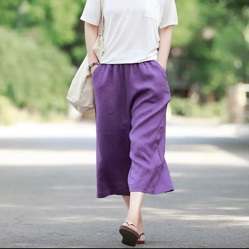 Pure Linen Wide-Leg Pants for Women Summer New High-Waisted Large Size Loose Thin Casual Draped High-End Straight Cropped Pants