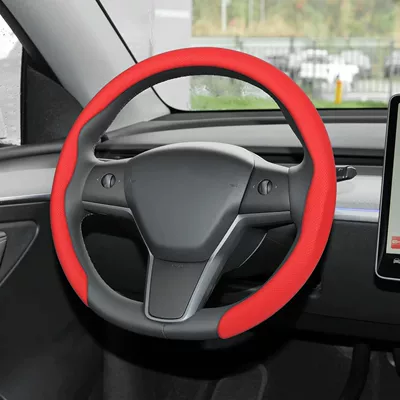 interior modification, Steering wheel cover - 5d-nappa-leather-belt-hole-red-38cm