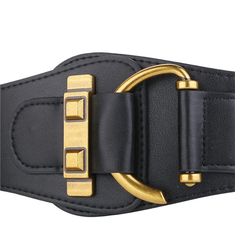 Cintura elastica elastica da donna nuova con cintura larga in vera pelle da donna e decorazione della cintura con piumino_voghion.com