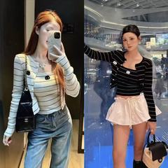 2025早秋新款小香风薄款时尚条纹背心两件套长袖开衫短款小外套女