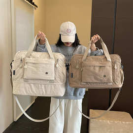 旅行包大容量纯色多口袋可套拉杆干湿分离鞋仓简约单肩手提斜挎包