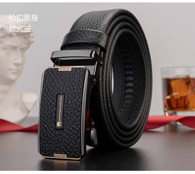 Genuine Full-Grain Soft Leather Men's Automatic Buckle Belt Premium Quality Genuine Leather Business Versatile Style New Model Men's Waist Belt