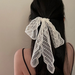 昭和少女~法式溫柔蕾絲長條綁發飄帶髮帶 超仙氣質復古絲巾夏天款