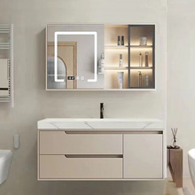 A12卫生间厕所洗手陶瓷一体盆奶油风岩板浴室柜组合无缝洗赵之吴