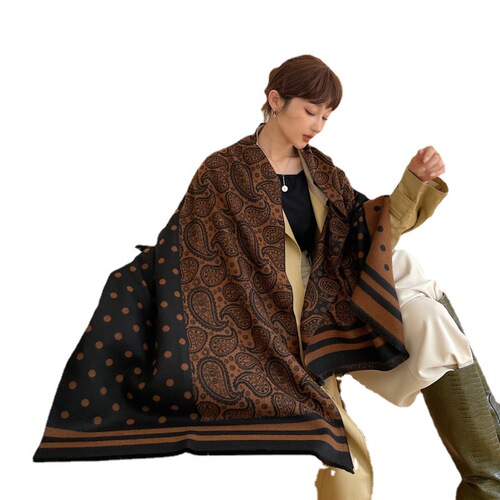 Korean imitation cashmere warm scarf for women in winter versatile thickened double-sided student scarf dual-purpose tassel shawl Paul