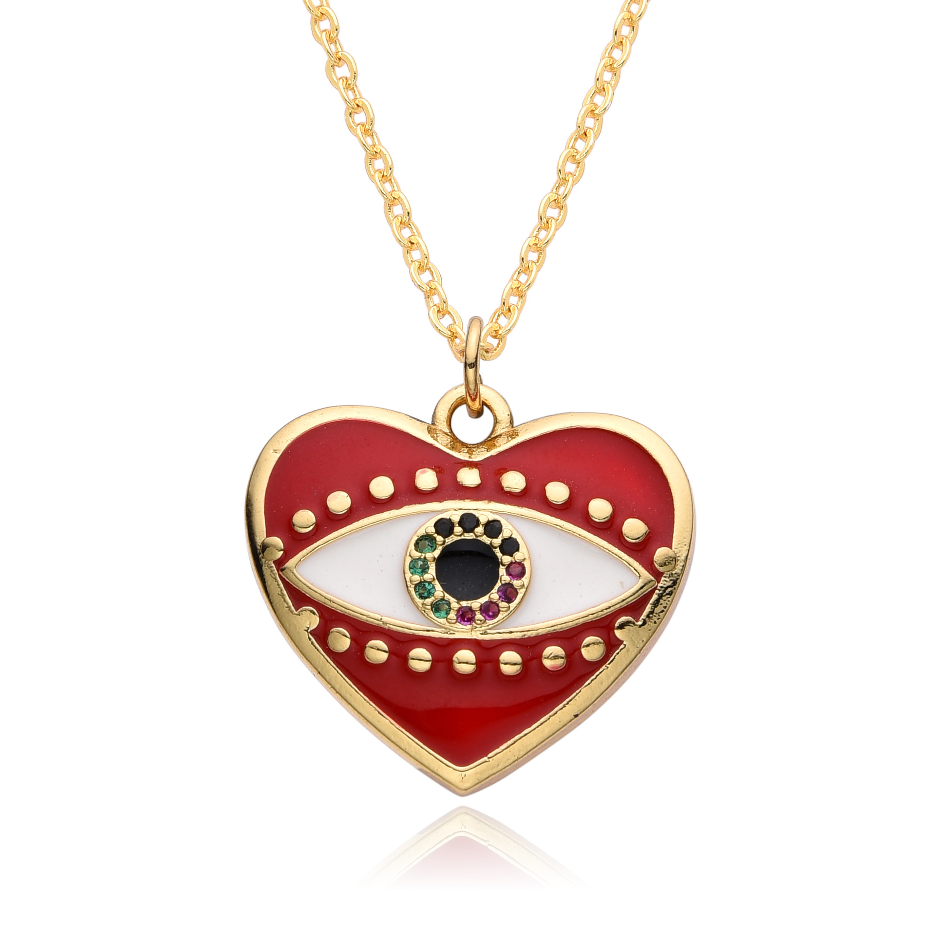 Pendant Necklace Classification Copper Chain Material Copper Enamel Inlay Heart Shape Eye Zircon Pendant Necklace