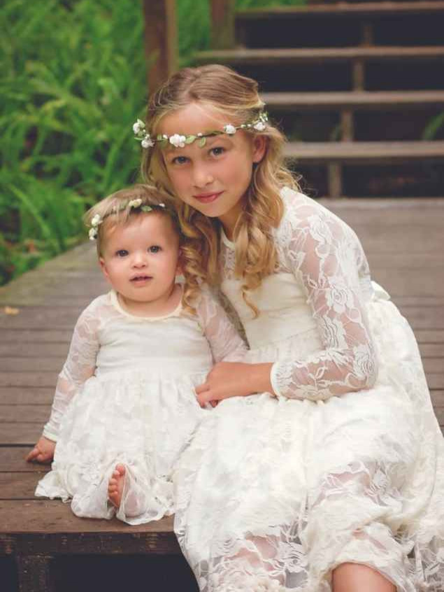 Vestido de novia para niñas, estilo europeo y americano, de encaje, manga larga, vestido de hada, vestido largo para cumpleaños y actuaciones.