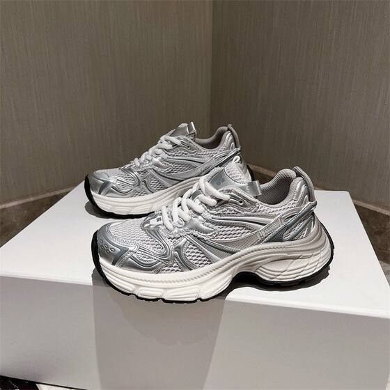 2024 Spring and Summer New Mesh Torre Shoes Women's Thick Sole Increased Breathable All-match Casual Sports Campus White Shoes Trendy