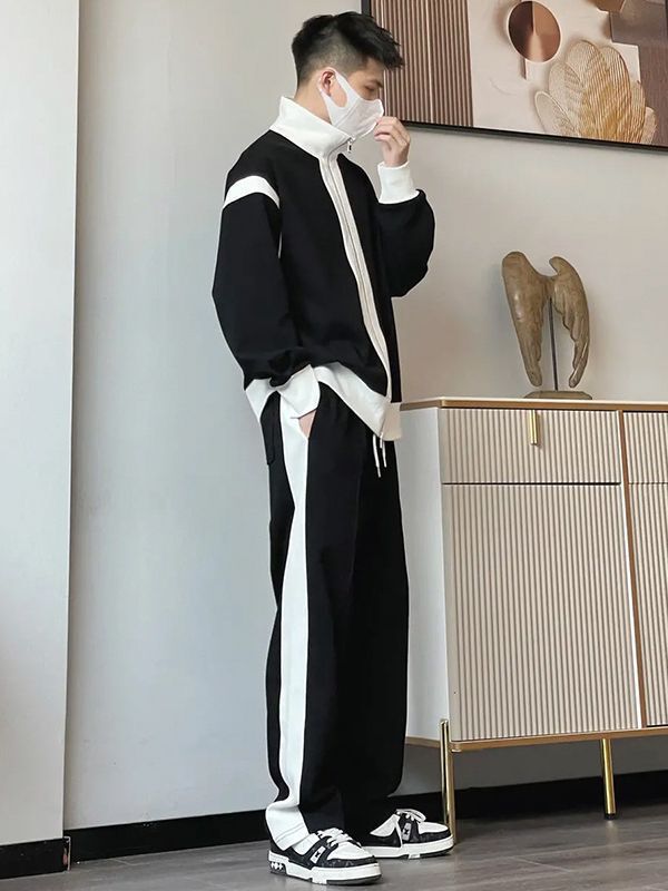 Casual Sports suit Men's Fashionable Matching Handsome Cardigan Sweater Spring and Autumn Jacket Couple's Sportswear Men's Two-Piece Set