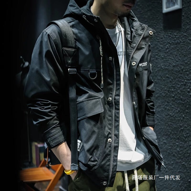Spring and Autumn Hooded Workwear Jacket for Men, New American-Style Trendy Brand Men's Large Size Flight Jacket
