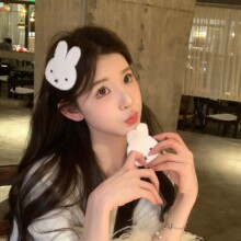 可爱米菲兔卡通毛绒魔术贴侧边碎发发夹发饰前额刘海夹无痕贴发帖