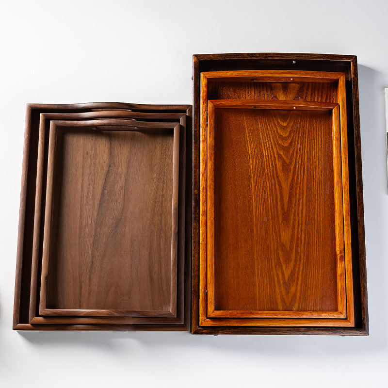 Bandeja portátil rectangular chino de madera maciza, bandeja de comedor de madera para el hogar del hotel, bandeja de té seco para el hogar, bandeja de caramelo