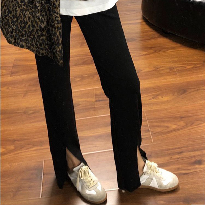 Spring Autumn and Winter Pregnant Women Fashion Outer Wear Trousers Pregnant Women Straight Leg Pants Split Floor Pants Autumn and Winter Thickened fleece-lined