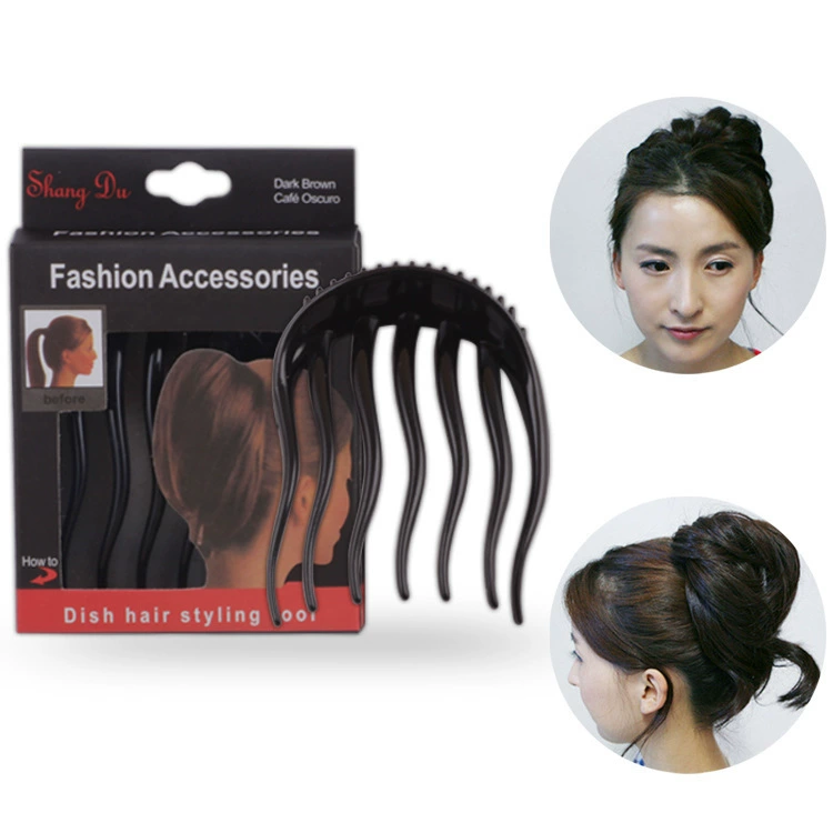 Acrylic hairgrip ponytail comb, Korean style, adds volume, lightweight, black/coffee