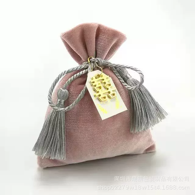 厂家直销天鹅绒布袋流苏抽绳束口袋高端香水口红包装袋礼品包装袋