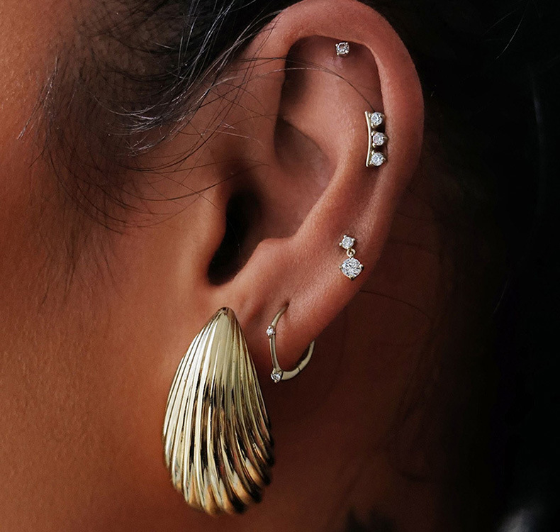 Plating Design 1 Pair 925 Sterling Silver 925 Sterling Silver Earrings Geometric Melon Seed Shape Ear Studs