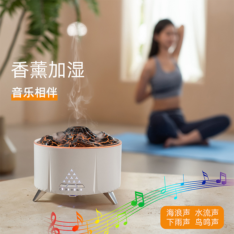 Simulated Flame Plus Aromatherapy Machine, Household Large-Capacity Volcano Sprayer, Bluetooth Speaker Desktop Spray Aromatherapy Machine