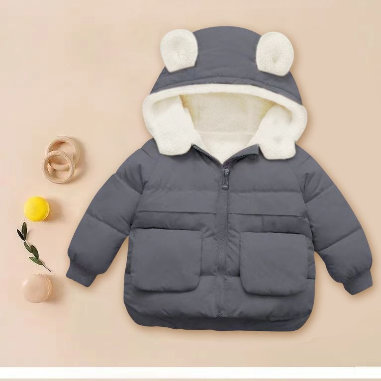 童装棉服冬季加绒加厚连帽冬装男女宝宝棉袄保暖外套衣服