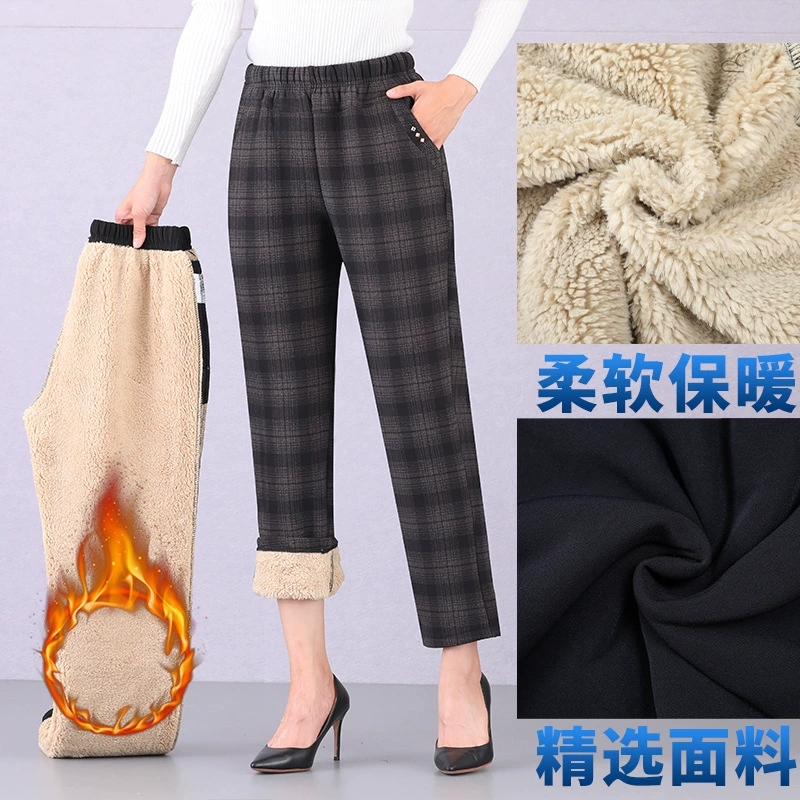 冬季羊羔绒女裤宽松紧腰妈妈裤子休闲大码宽松中老年外穿加绒加厚