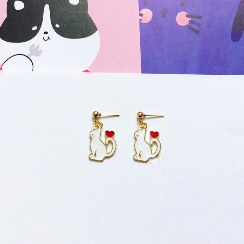 9g Weight Drop Earrings Classification 1 Pair Quantity Daily Occasion Alloy Material Cat Pattern Women'S Gender Enamel Design Cute Style Cute Cat Alloy Enamel Women's Drop Earrings 1 Pair 23