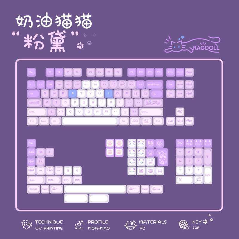 XVX键帽糖果猫布偶猫可爱风光面PC透光正刻MAO大全套机械键盘帽|undefined
