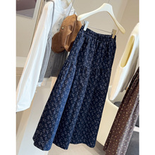 2025秋复古韩系高腰显瘦碎花半身裙女百搭蛋糕裙拼接中长款伞裙子