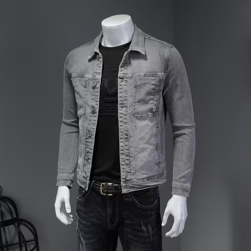 European and American Classic Denim Jacket Men's Youth Street Handsome Jacket Lapel Autumn New High-End Baseball Uniform European and American Classic Denim Jacket Men's Youth Street Handsome Jacket Lapel Autumn New High-End Baseball Uniform
