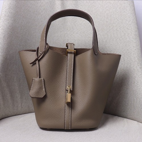 Upgraded version of Togo first-layer cowhide gold buckle vegetable basket bag women's bucket bag genuine leather handbag Gold