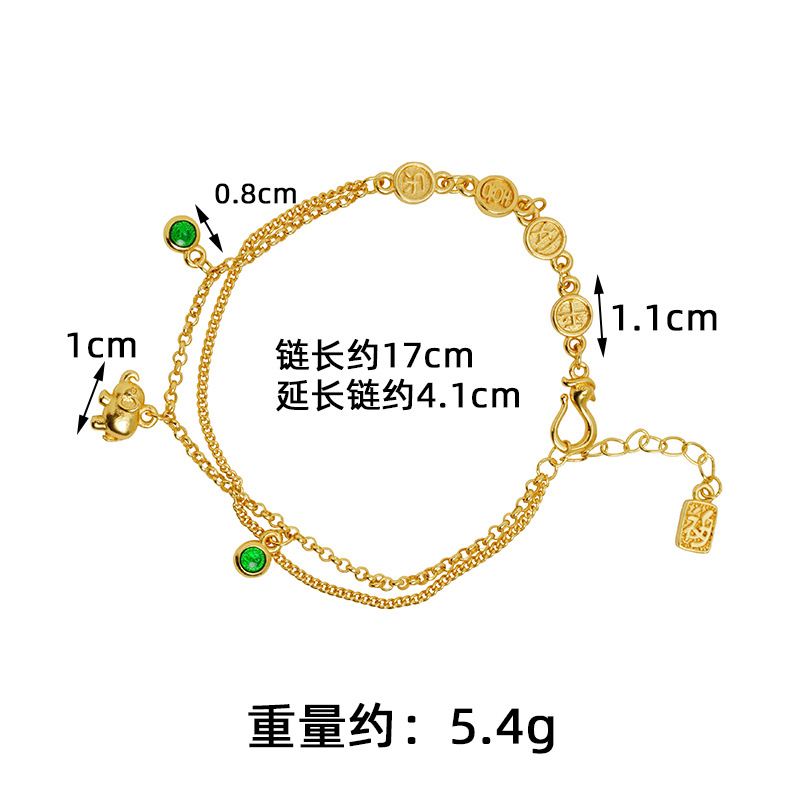 Guochao vietnamita pulsera de oro de arena lujoso pequeño elefante temperamento tarjeta redonda Ping An alegría pulsera joyas de alta calidad al por mayor