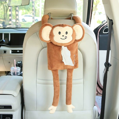 Cartoon Car Tissue Box Car Creative Tissue Bag Abstract Cute Monkey Frog Doll Chair Back Hanging Tissue Paper (Car tissue box/set) - long-legged-monkey-tissue-paper