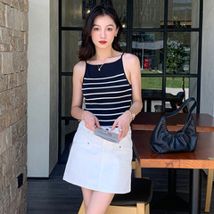 Agent 085 new summer high-end fashion women's cool one-line collar striped camisole sweater batch