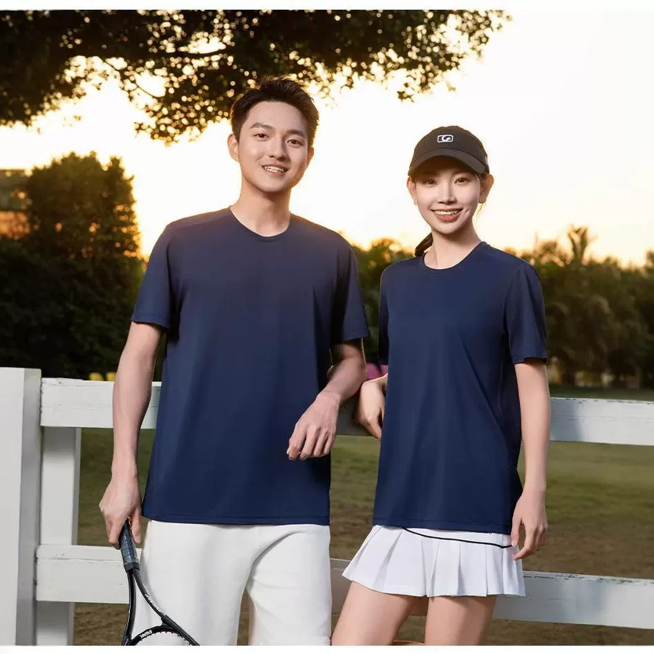 过肩款速干圆领T恤运动透气短袖团体活动服文化衫定制印花绣logo