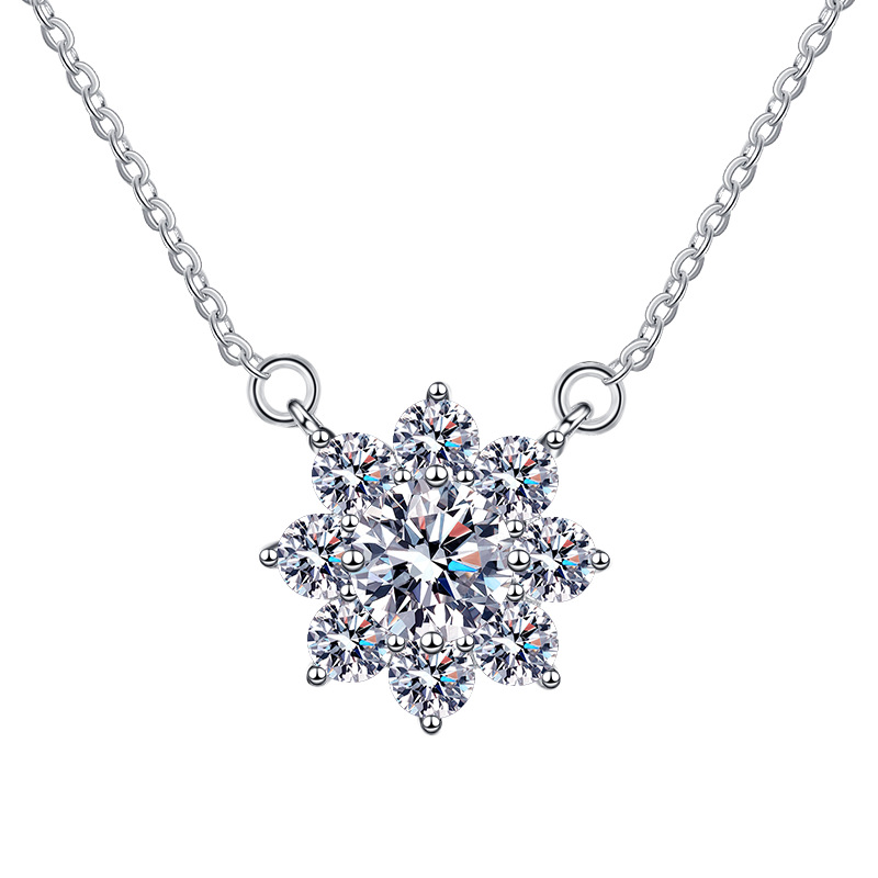 Collar de girasol de plata de ley s925, cadena de clavícula de estrella de ocho puntas para mujer, joyería de moissanita de alta gama, venta al por mayor transfronteriza