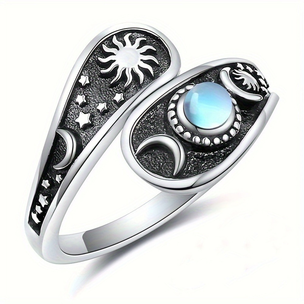 temu Amazon Cross-border Explosions Spoon Ring Moon Star Pattern Ring European and American Popular Women's Ring