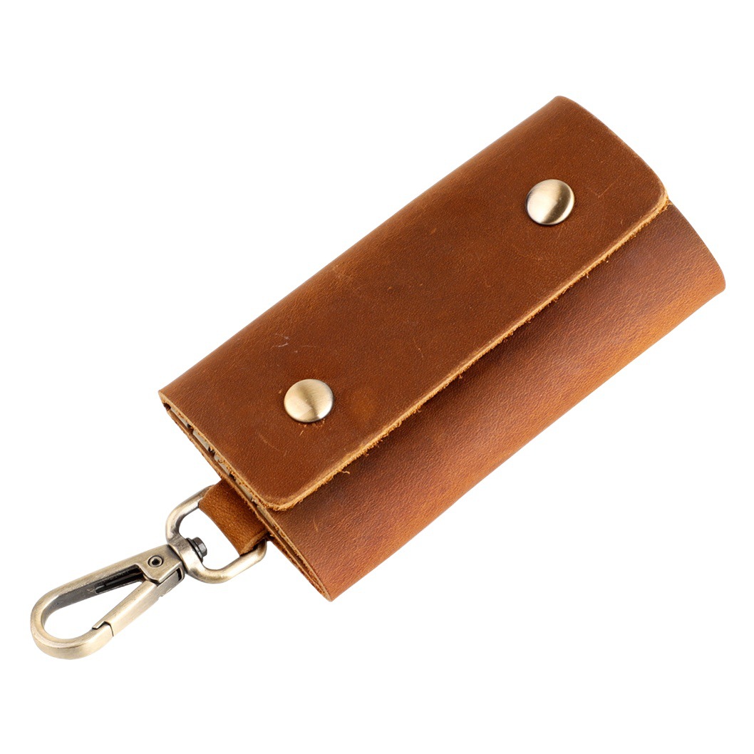 Factory Direct Sales Crazy Horse Leather Retro Key Bag Family Universal Key Cover Simple Car Key Bag Leather Case Genuine Leather