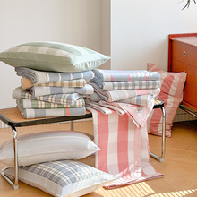 日式全棉加厚老粗布凉席三件套 100棉可机洗折叠透气床单四季通用